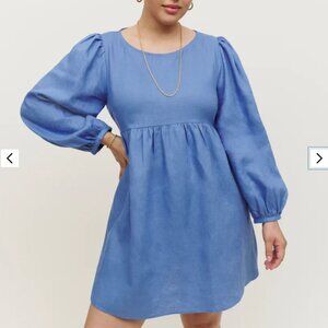 NWT Reformation Ramone Linen Babydoll Dress - Size XS - Dusk (Blue)